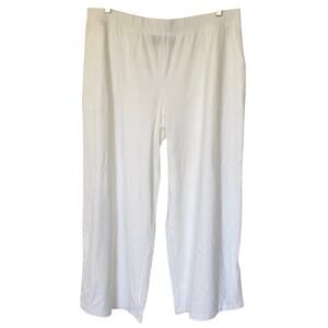 DENIM & CO BEACH NWOT Wide Leg Slit Hem Pants White Size Large Petite Pull On